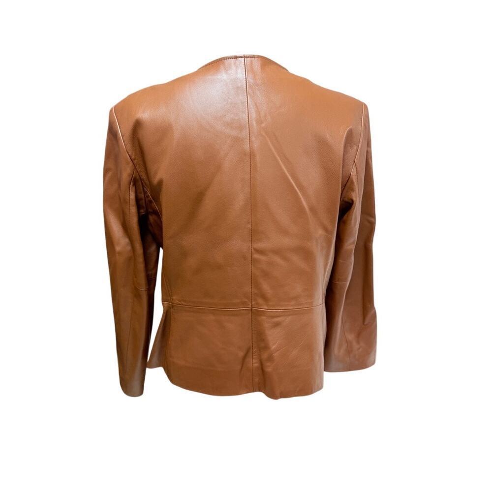 Talbots Petites Brown Leather Jacket Button Front Size 16P - Picture 4 of 6